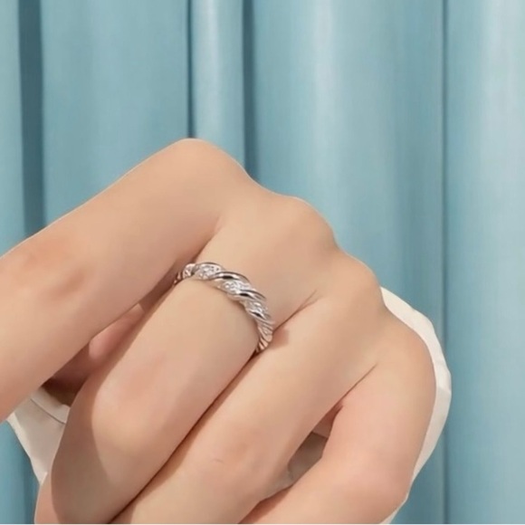 SOLD! Pretty 925 Sterling Silver Twisted Ring, Elegant Pave Set Cubic Zirconia - Picture 7 of 7